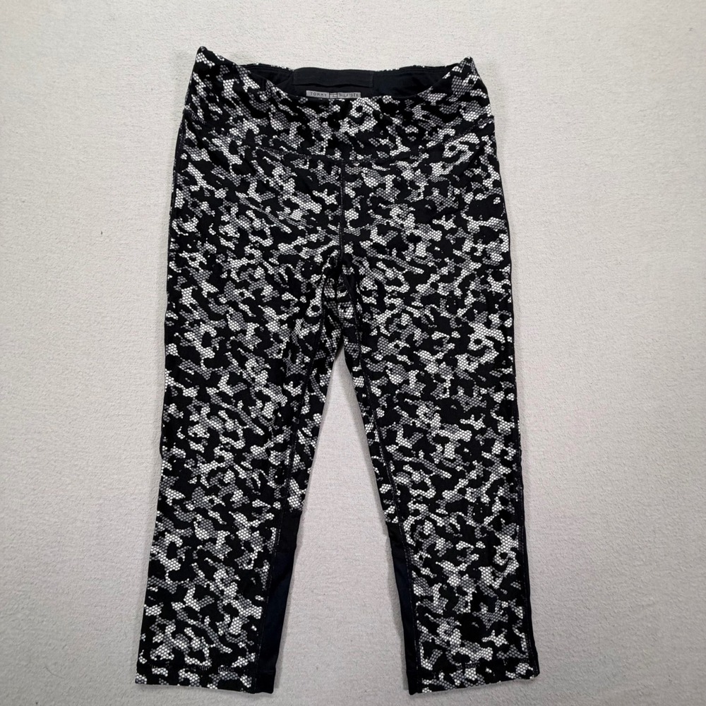 Tommy Hilfiger Womens Leggings Slim Black White Camo Print Mesh Crop Large